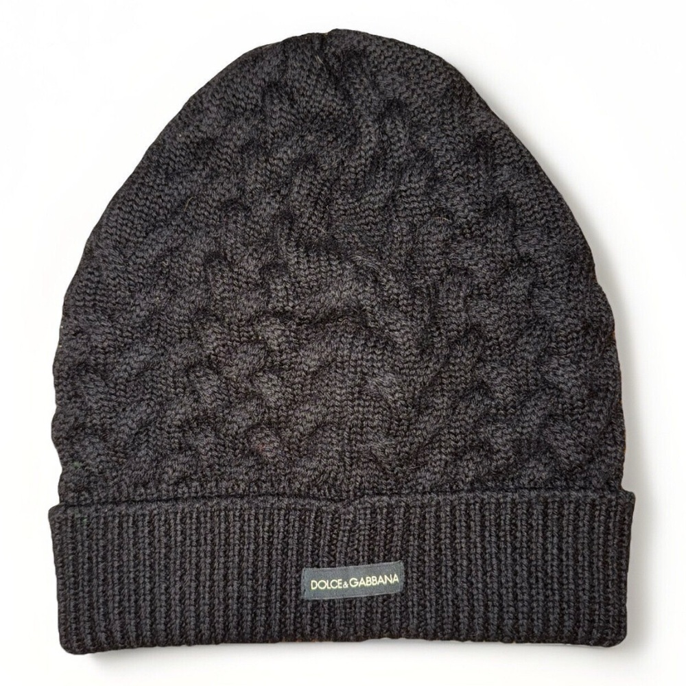 DOLCE & GABBANA 100% Wool Beanie Knit Crochet Black One Size